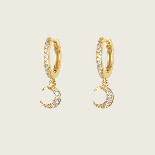 Clear Stone Moon Hoop Earrings