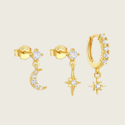 Triple Moon and Star Earring Set