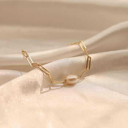 Single Pearl Link Chain Bracelet