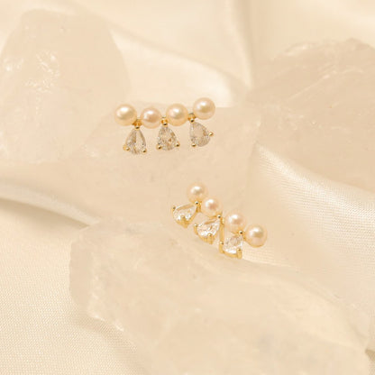 Triple Stone Stud Earrings