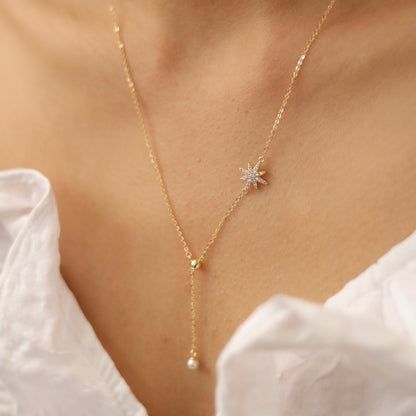 Silver Star Lariat Y Shaped Necklace