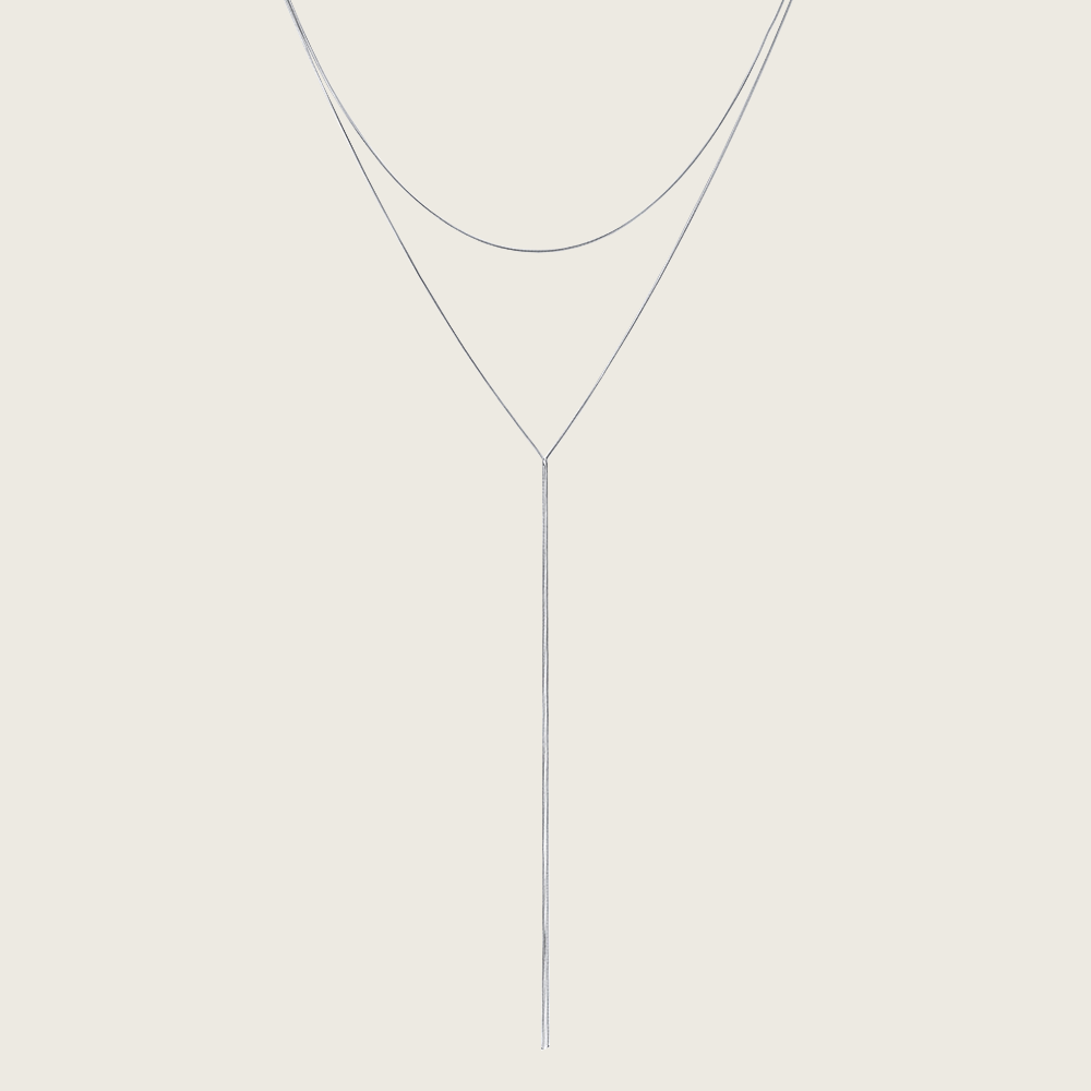 Silver Long Layered Silver Y Shaped Necklace