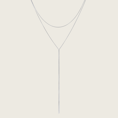 Silver Long Layered Silver Y Shaped Necklace
