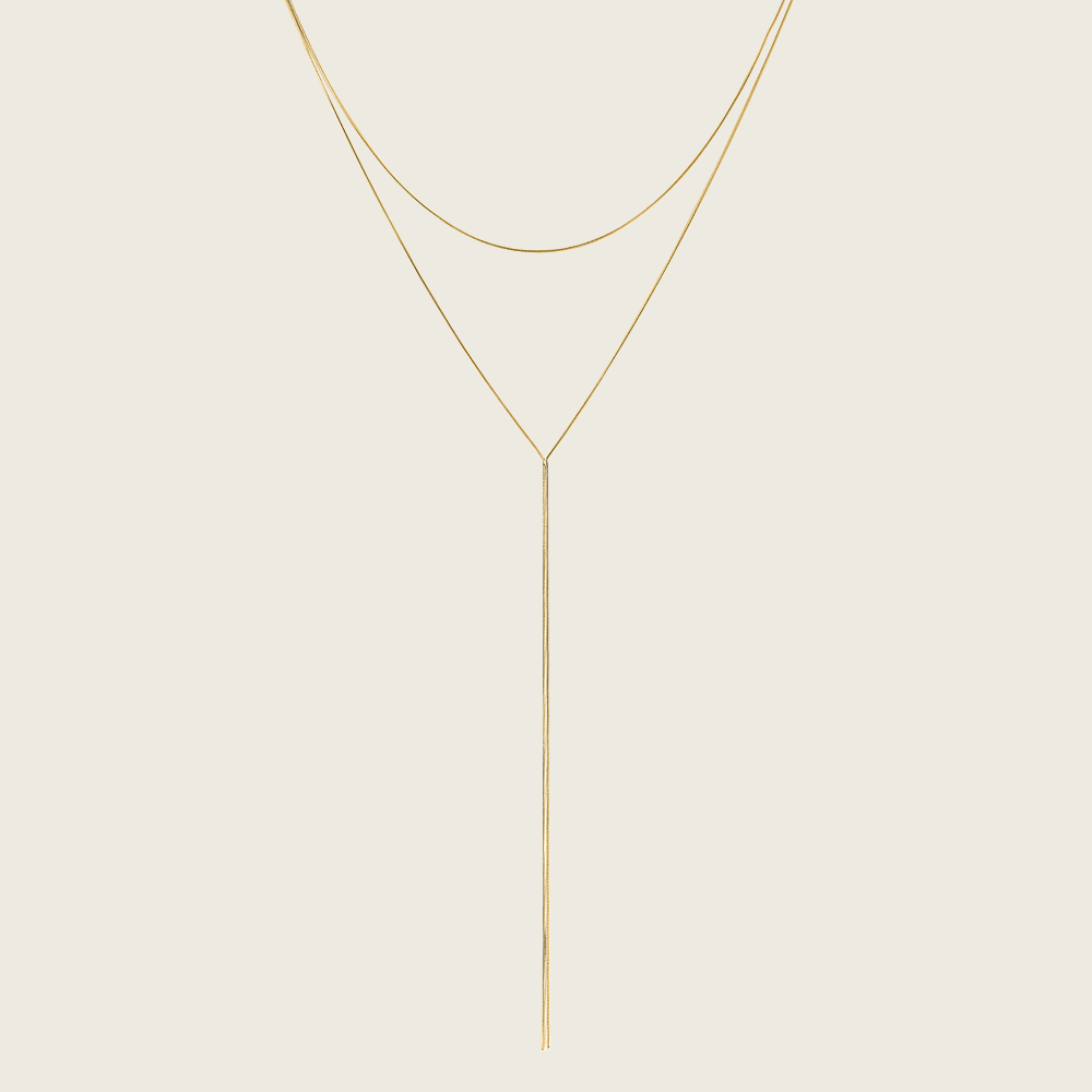 Gold Long Layered Silver Y Shaped Necklace