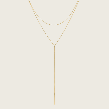 Gold Long Layered Silver Y Shaped Necklace