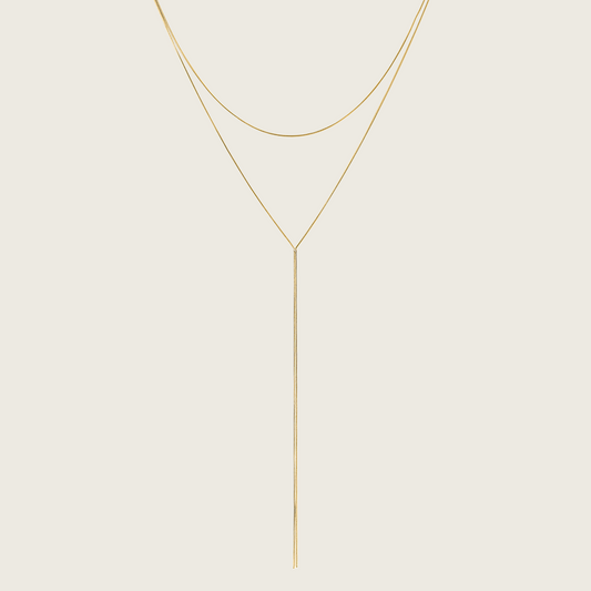 Gold Long Layered Silver Y Shaped Necklace