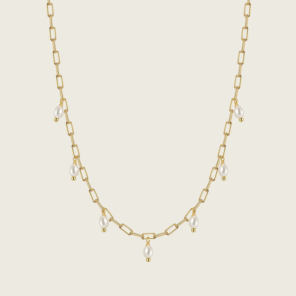 Mini Pearls On Paperclip Chain Necklace