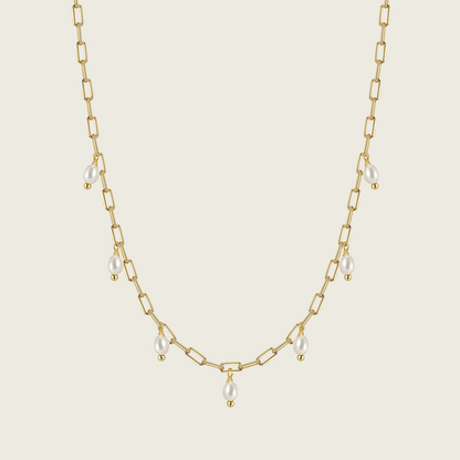 Mini Pearls On Paperclip Chain Necklace