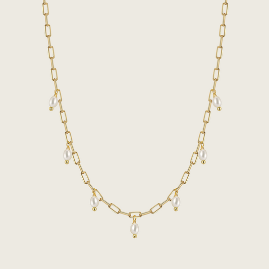 Mini Pearls On Paperclip Chain Necklace