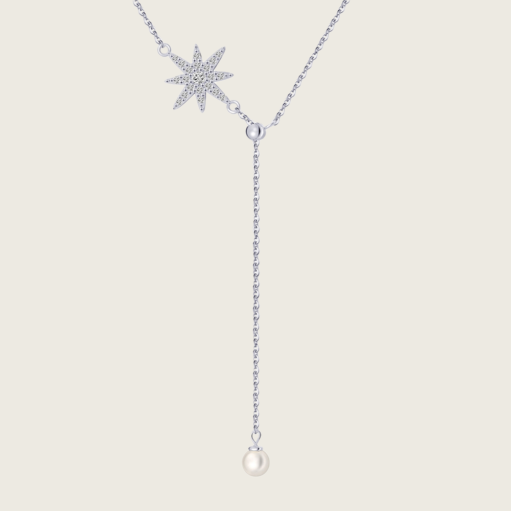 Silver Star Lariat Y Shaped Necklace