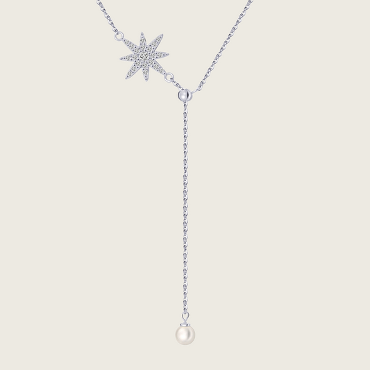 Silver Star Lariat Y Shaped Necklace