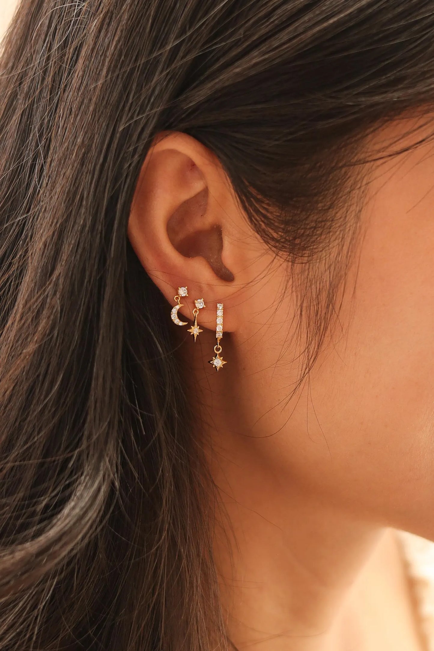 Triple Moon and Star Earring Set