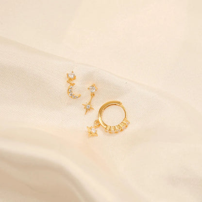 Triple Moon and Star Earring Set